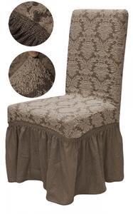 Set 6 huse elastice pentru scaune, cu volanas, model Jacquard Cappuccino