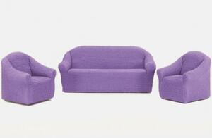 Set huse elastice si creponate pentru canapea 3 locuri, canapea 2 locuri si 2 fotolii, fara volanas, lila