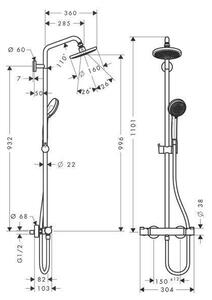 Coloana dus cu baterie si termostat Hansgrohe, Croma 160, 1jet, crom