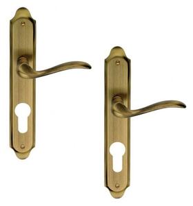 Maner usa interior Tolosa cu placa pentru butuc, interax 90 mm, alama, culoare bronz antic
