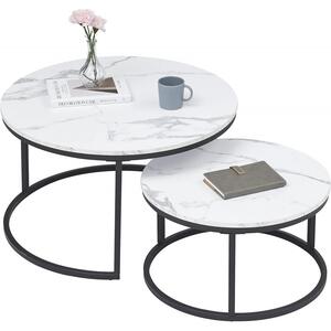 Set 2 masute de cafea, aspect marmura, 2 in 1, albe, diametru 60 si 80 cm, JollyMag, STL14