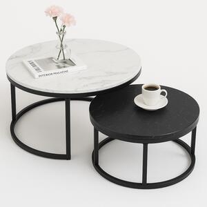 Set 2 masute de cafea, aspect marmura, 2 in 1, alb si negru, diametru 60 si 80 cm, JollyMag, STL14BCZ