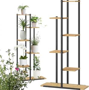 Suport pentru ghivece de flori si plante, raft modern, negru și maro, JollyMag, SZ16JBR, 113x60x20cm