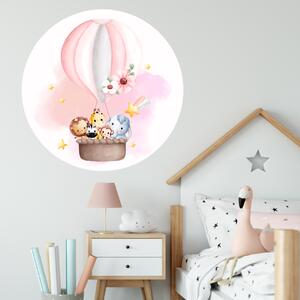 PIPPER. Autocolant circular de perete „Balon cu aer cald cu animale” 100cm
