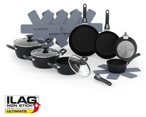 Klarstein Noto Endurance, set de cratițe și tigăi, aluminiu forjat, mânere ergonomice, capac din sticlă, protecții din pâslă