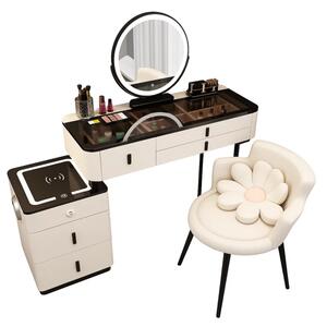 Măsuță de machiaj ISABELLA smart – cu oglindă rotundă LED și blat din sticlă securizată 80x40x120 cm