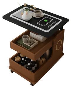 Măsuță laterală modernă cu încărcare wireless, difuzor Bluetooth și blat rotativ-WALNUT