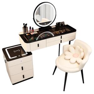 Măsuță de machiaj ISABELLA smart – cu oglindă rotundă LED și blat din sticlă securizată 120x40x120 cm