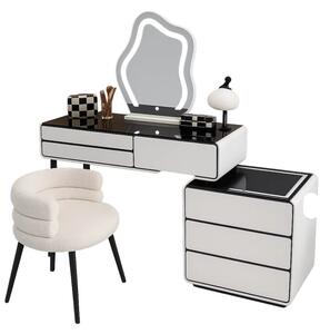 Măsuță de machiaj AURORA smart – cu oglindă rotundă LED și blat din sticlă securizată 120x40x120 cm