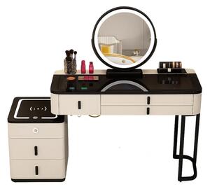 Măsuță de machiaj ISABELLA smart – cu oglindă rotundă LED și blat din sticlă securizată 100x40x120 cm