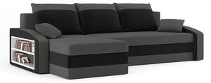 HEWLET canapea colțar extensibil cu raft, latură universală, țesătură normală, umplere spumă, raft pe stânga, culoare - gri / negru