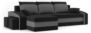 HEWLET canapea colțar extensibil 2 tabureți, latură universală, țesătură normală, umplere spumă, stocare taburet pe stânga, culoare - negru / gri