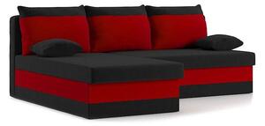 DELI canapea colțar extensibil, țesătură normală, umplere spumă, stânga, culoare - negru / roșu