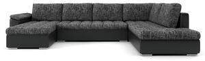 VEGAS canapea colțar extensibil, formă U, 315x190 cm, dreapta, culoare - cenușiu / negru