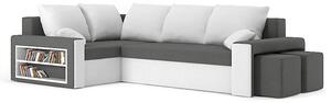 METRO canapea colțar extensibil cu raft și 2 tabureți, țesătură PRO, cu arcuri bonell, stânga, raft pe stânga, stocare taburet pe dreapta, gri / alb