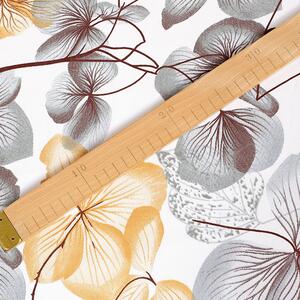 Goldea țesătură simona 100% bumbac - flori gri-maro cu frunze 150 cm