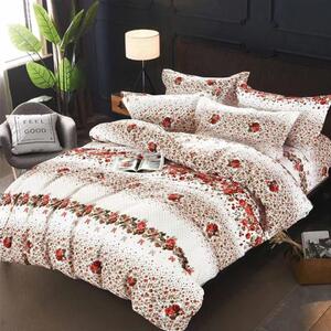 Lenjerie de pat, 2 persoane, finet, 6 piese, alb , cu floricele, LFN61