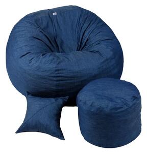 Set Fotoliu Matusalem cu Otoman (suport picioare) si Perna, Material Textil - Blue Denim