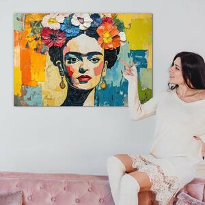 DUBLEZ | Tablou din lemn - Frida Kahlo în culori