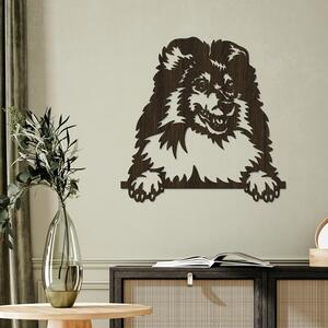 DUBLEZ | Tablou sculptat din lemn cu Border Collie - Decor pentru perete
