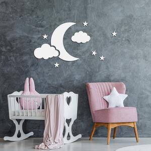 DUBLEZ | Set decorativ 3D din lemn pentru copii - Lună și stele