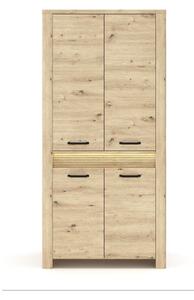 Dulap MORIS, stejar artisan, PAL laminat, cu 4 usi, cu iluminare LED