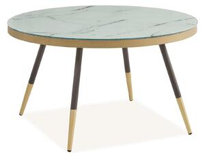 Masuta VEGA B, alb cu efect de marmura/negru/auriu, sticla/metal, 80x8
