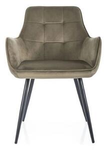 Scaun LEMON, verde olive/negru, stofa catifelata/metal, 57x47x85 cm
