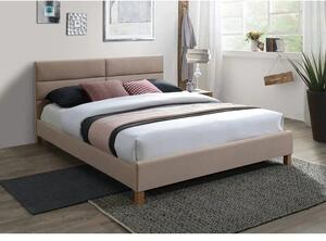 Pat tapitat lemn SIERRA 160x200, stofa catifelata bej deschis - Bluvel