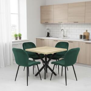 Set Masă fixă Pătrată Tania X Stejar cu 4 Scaune Opal Verde