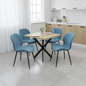 Set Masă fixă Pătrată Tania X Stejar cu 4 Scaune Opal Blue