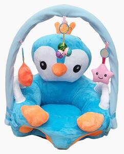 Fotoliu din plus pentru bebelusi cu spatar si arcada, Pinguin, 53 cm, Albastru, FPS-74