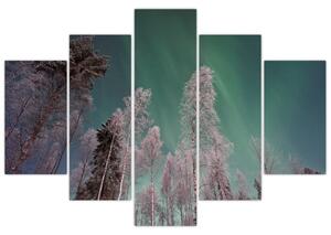 Tablou cu aurora borealis deasupra pomilor înghețați (150x105 cm)