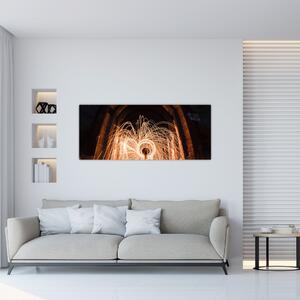 Tablou - Show de lumini deasupra șinelor (120x50 cm)