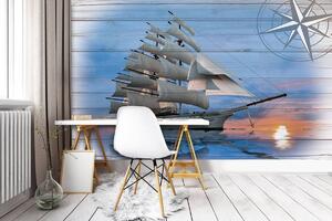 Fototapet - Barca - imitație de lemn (152,5x104 cm)