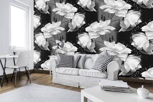 Fototapet - Ornament floral - alb negru (254x184 cm)
