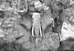 Fototapet - Elefant sculptat în piatră - gri (152,5x104 cm)
