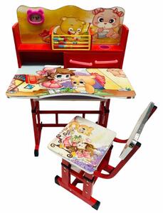 Birou cu sertare si scaunel pentru copii, 69x45x65 cm, Ursuleti, Rosu - MSP-27