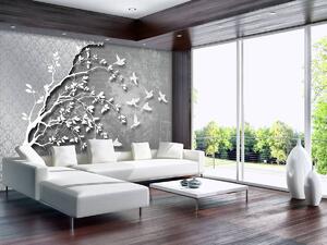 Fototapet - Copac argintiu cu păsărele (152,5x104 cm)