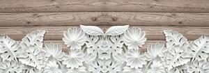 Fototapet - Florile albe ca labastru pe lemn (152,5x104 cm)