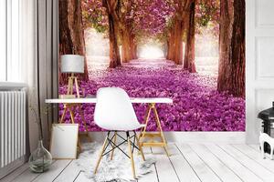 Fototapet - Alee cu flori violeți (152,5x104 cm)