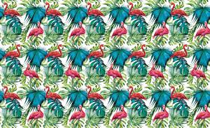 Fototapet - păsări flamingo și frunze (254x184 cm)