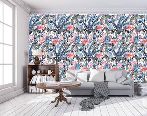 Fototapet - Mozaic - zebra cu flamingo (152,5x104 cm)