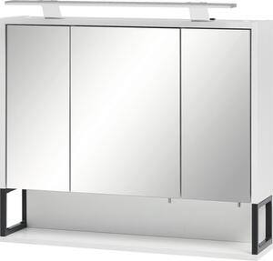 Dulap baie cu oglindă 700D Limone, 3 uși, 1 poliță, iluminare LED, PAL, 70x68 cm alb