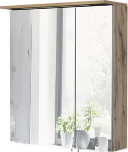 Dulap baie cu oglindă, 2 uși, iluminare LED, PAL, 60x72 cm stejar natur