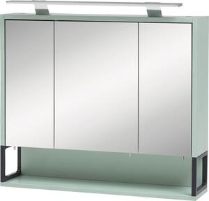 Dulap baie cu oglindă 700D Limone, 3 uși, 1 poliță, iluminare LED, PAL, 70x68 cm verde mentă