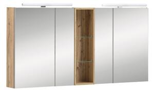 Dulap baie cu oglindă Duo, 2 uși, iluminare LED, PAL, 140x75 cm, stejar deschis