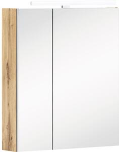 Dulap baie cu oglindă Karla, 2 uși, iluminare LED, PAL, 60x75 cm, stejar deschis