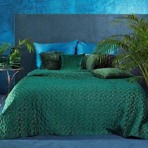 Cuvertură de pat verde de lux cusută cu fir gros de auriu 220 x 240 cm