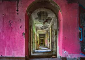 Fototapet - Poarta de intrare în coridor roz (152,5x104 cm)